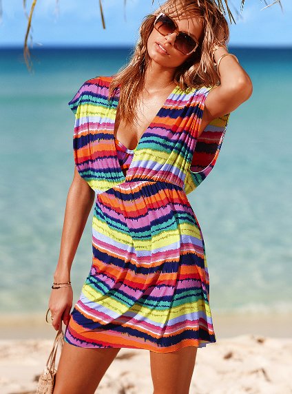 Striped Plunging V-neck Beach Dress